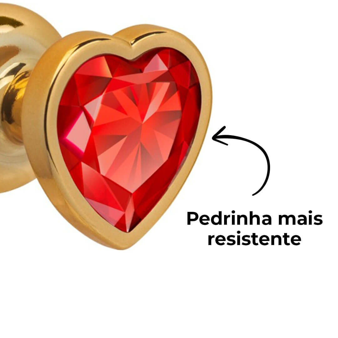 Plug Anal P 6,5cm x 2,5cm Leve sem Metal Dourado com Pedra de Coração Vermelho – Feito em ABS L542 - Imagem 13