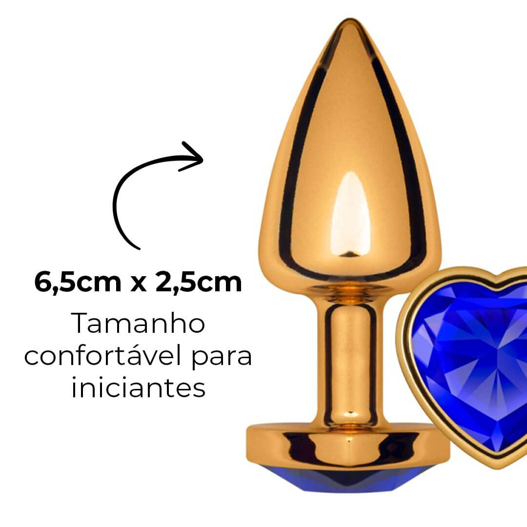 Plug Anal P 6,5cm x 2,5cm Leve sem Metal Dourado com Pedra de Coração Azul – Feito em ABS L545 - Imagem 12