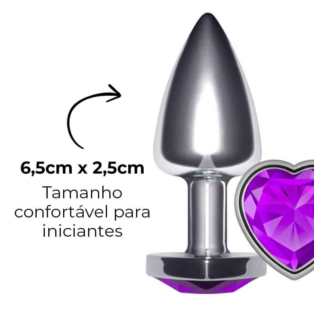Plug Anal P 6,5cm x 2,5cm Leve sem Metal Prata com Pedra de Coração Lilás – Feito em ABS L535 - Imagem 10