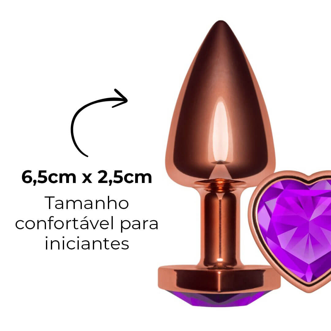 Plug Anal P 6,5cm x 2,5cm Leve sem Metal Rosé com Pedra de Coração Roxa – Feito em ABS L547 - Imagem 8