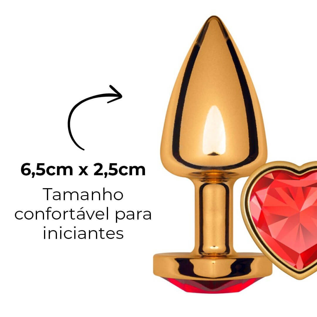 Plug Anal P 6,5cm x 2,5cm Leve sem Metal Dourado com Pedra de Coração Vermelho – Feito em ABS L542 - Imagem 14