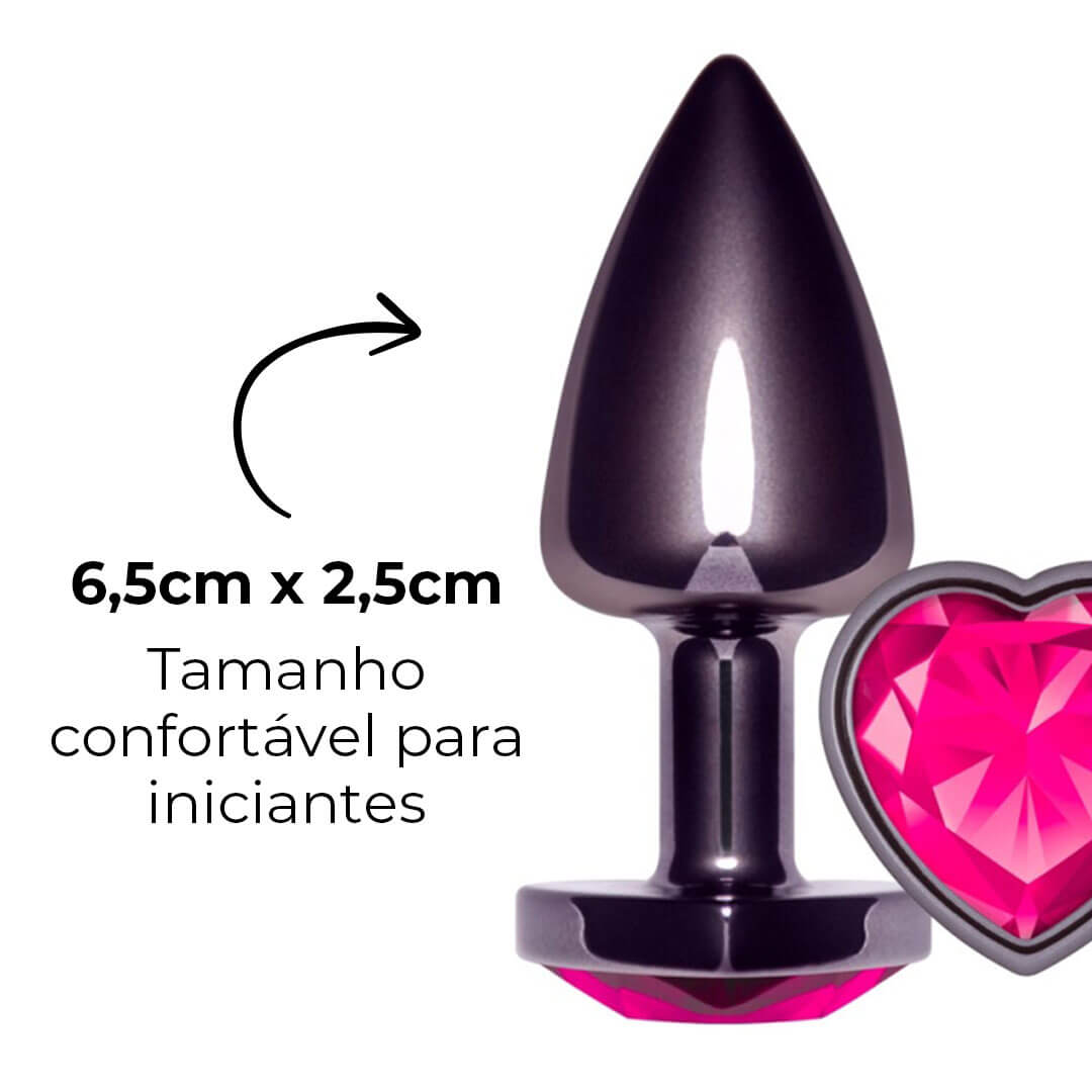 Plug Anal P 6,5cm x 2,5cm Leve sem Metal Fumê com Pedra de Coração Rosa – Feito em ABS L540 - Imagem 10