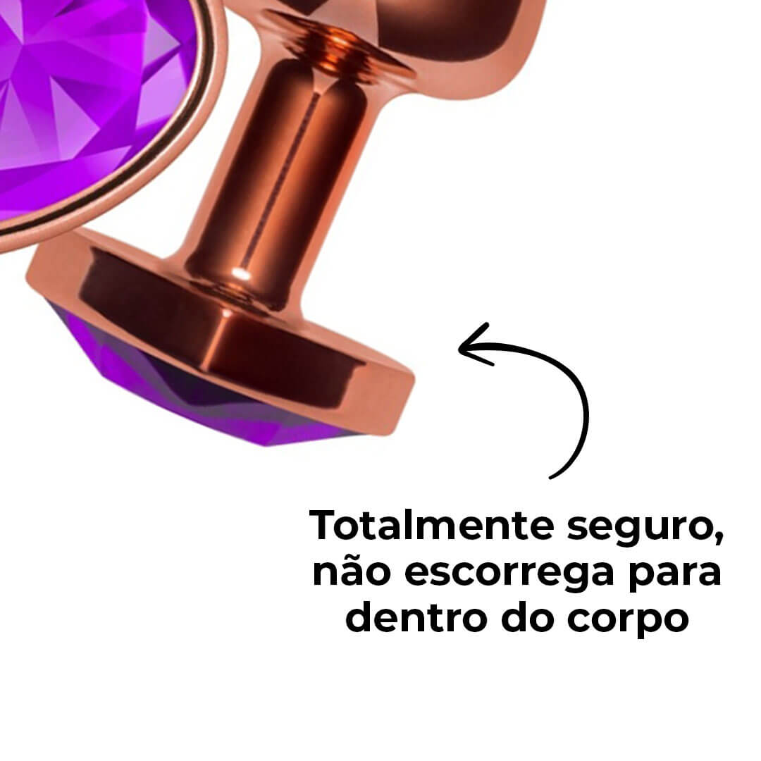 Plug Anal P 6,5cm x 2,5cm Leve sem Metal Rosé com Pedra de Coração Roxa – Feito em ABS L547 - Imagem 13