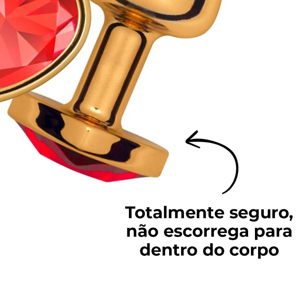Plug Anal P 6,5cm x 2,5cm Leve sem Metal Dourado com Pedra de Coração Vermelho – Feito em ABS L542 - Imagem 9