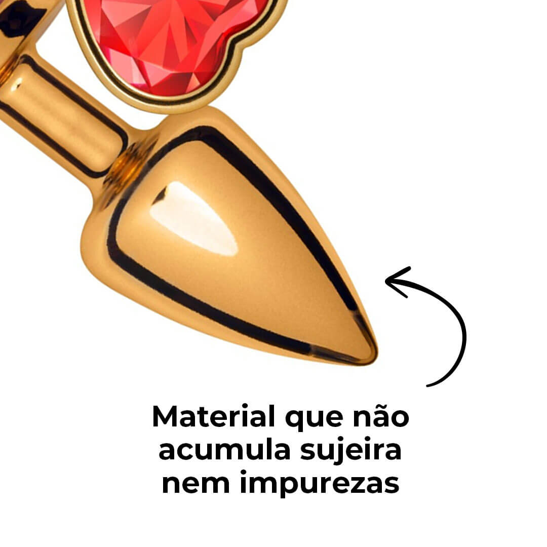 Plug Anal P 6,5cm x 2,5cm Leve sem Metal Dourado com Pedra de Coração Vermelho – Feito em ABS L542 - Imagem 11