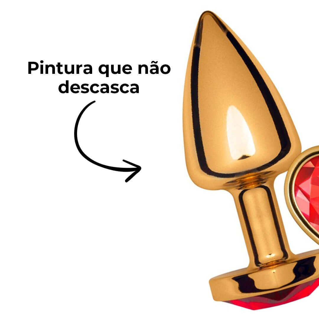 Plug Anal P 6,5cm x 2,5cm Leve sem Metal Dourado com Pedra de Coração Vermelho – Feito em ABS L542 - Imagem 8