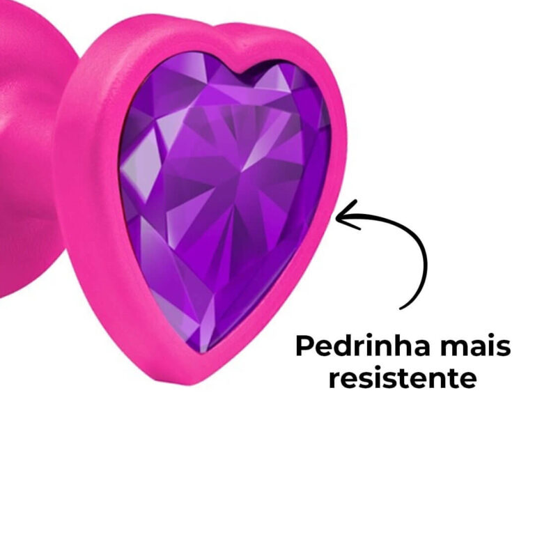 Plug Anal P 6,5cm x 2,5cm Leve sem Metal Rosa com Pedra de Coração Lilás Toque Aveludado - Feito em ABS L600 - Imagem 9