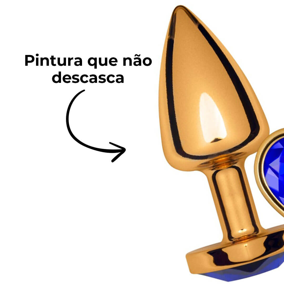 Plug Anal P 6,5cm x 2,5cm Leve sem Metal Dourado com Pedra de Coração Azul – Feito em ABS L545 - Imagem 8