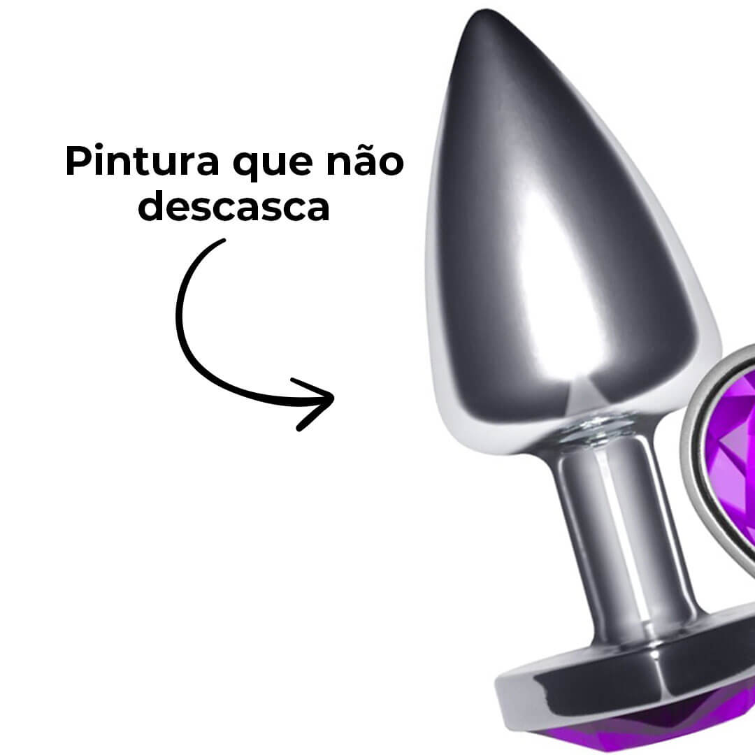 Plug Anal P 6,5cm x 2,5cm Leve sem Metal Prata com Pedra de Coração Lilás – Feito em ABS L535 - Imagem 11