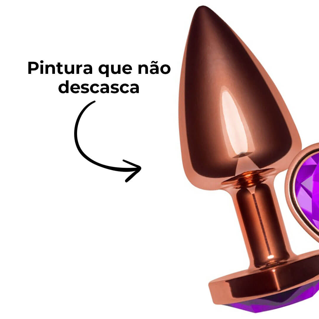 Plug Anal P 6,5cm x 2,5cm Leve sem Metal Rosé com Pedra de Coração Roxa – Feito em ABS L547 - Imagem 12