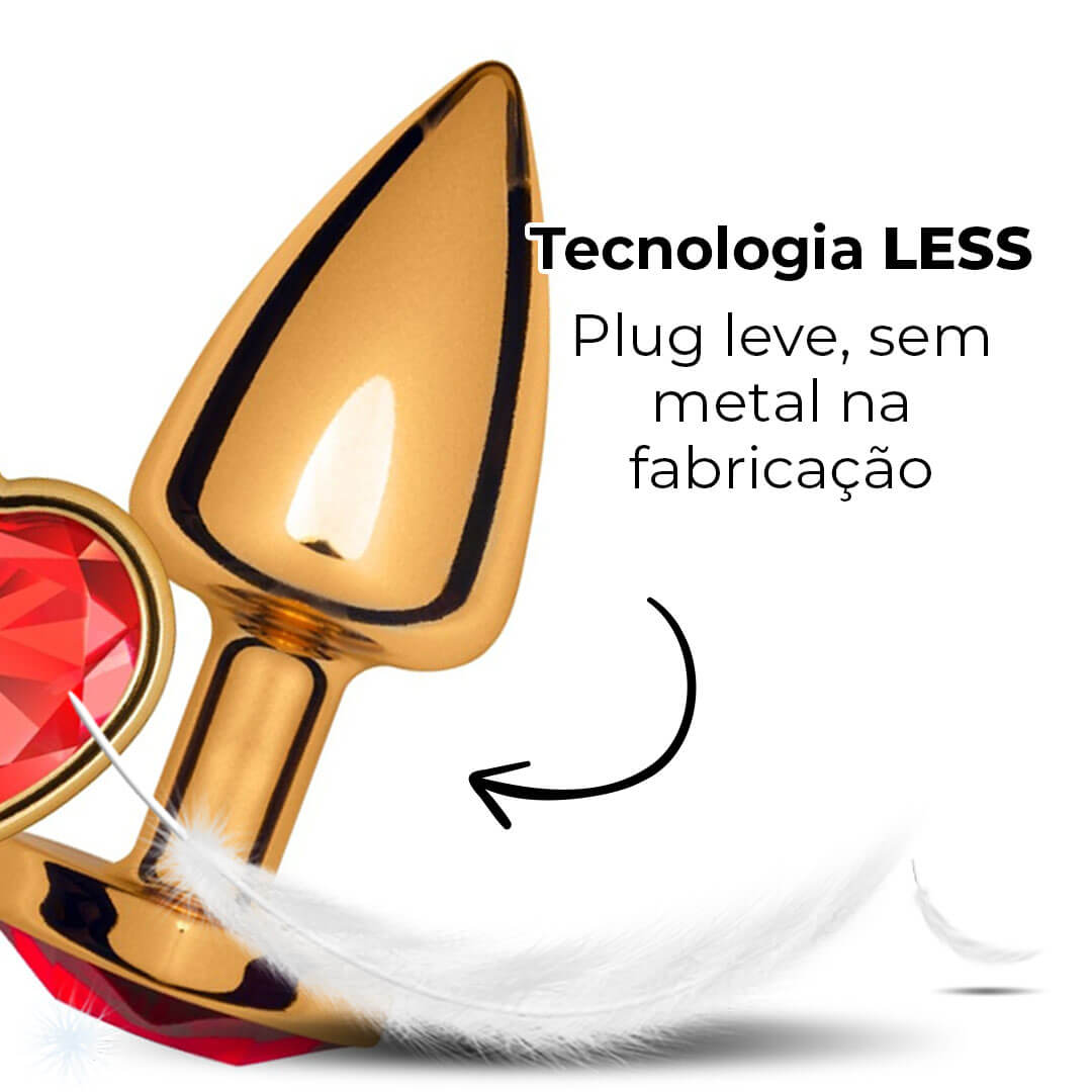 Plug Anal P 6,5cm x 2,5cm Leve sem Metal Dourado com Pedra de Coração Vermelho – Feito em ABS L542 - Imagem 12