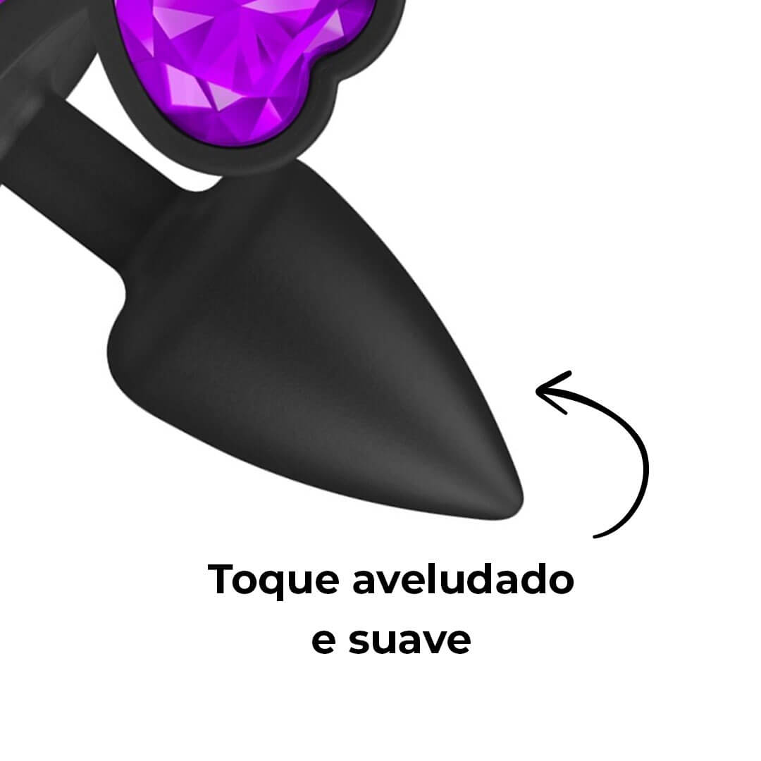 Plug Anal P 6,5cm x 2,5cm Leve sem Metal Preto com Pedra de Coração Lilás Toque Aveludado - Feito em ABS L604 - Imagem 13
