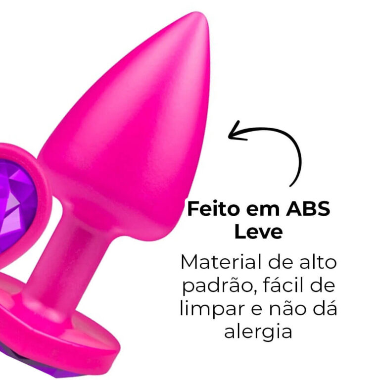 Plug Anal P 6,5cm x 2,5cm Leve sem Metal Rosa com Pedra de Coração Lilás Toque Aveludado - Feito em ABS L600 - Imagem 14