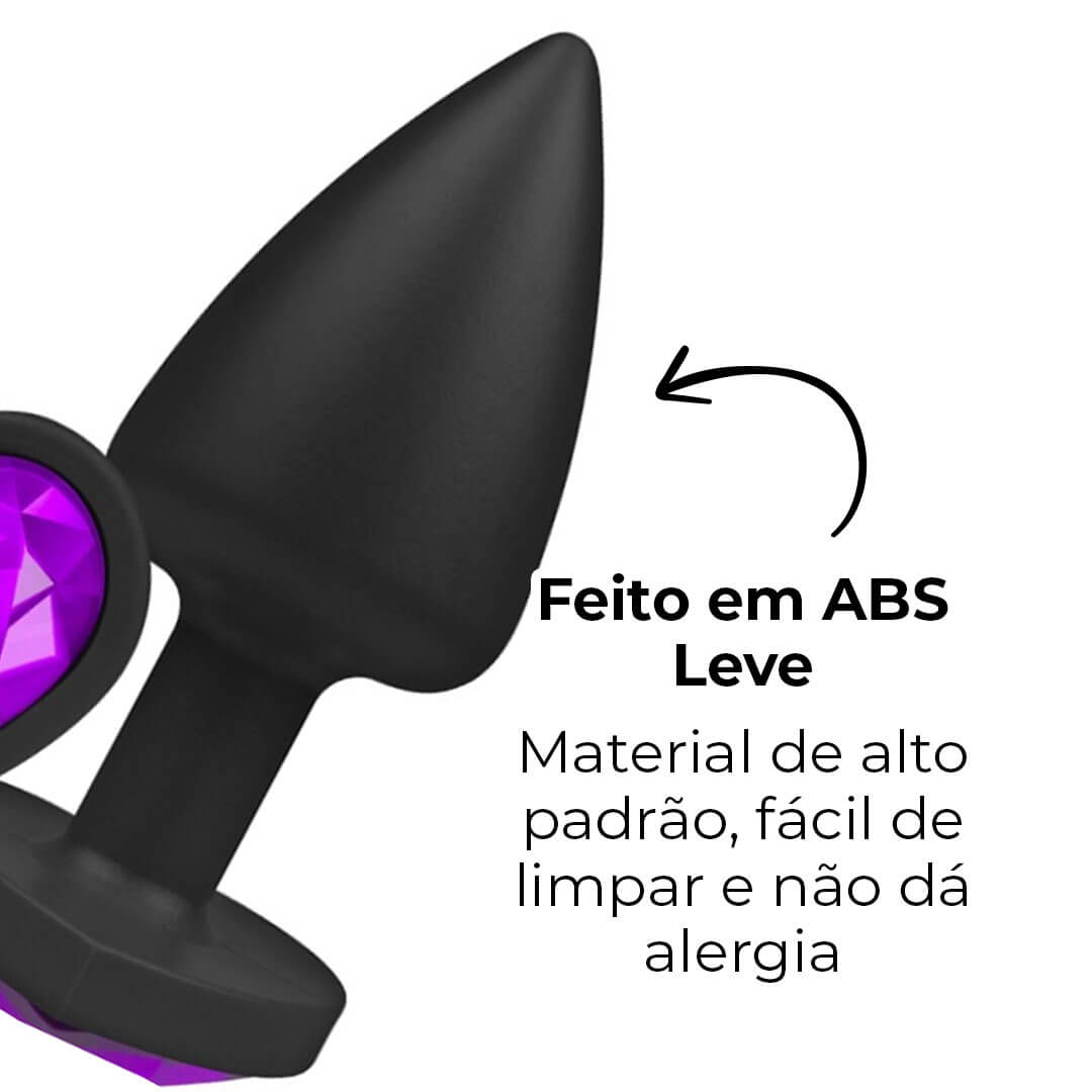 Plug Anal P 6,5cm x 2,5cm Leve sem Metal Preto com Pedra de Coração Lilás Toque Aveludado - Feito em ABS L604 - Imagem 14