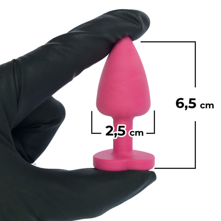 Plug Anal P 6,5cm x 2,5cm Leve sem Metal Rosa com Pedra de Coração Lilás Toque Aveludado - Feito em ABS L600 - Imagem 3