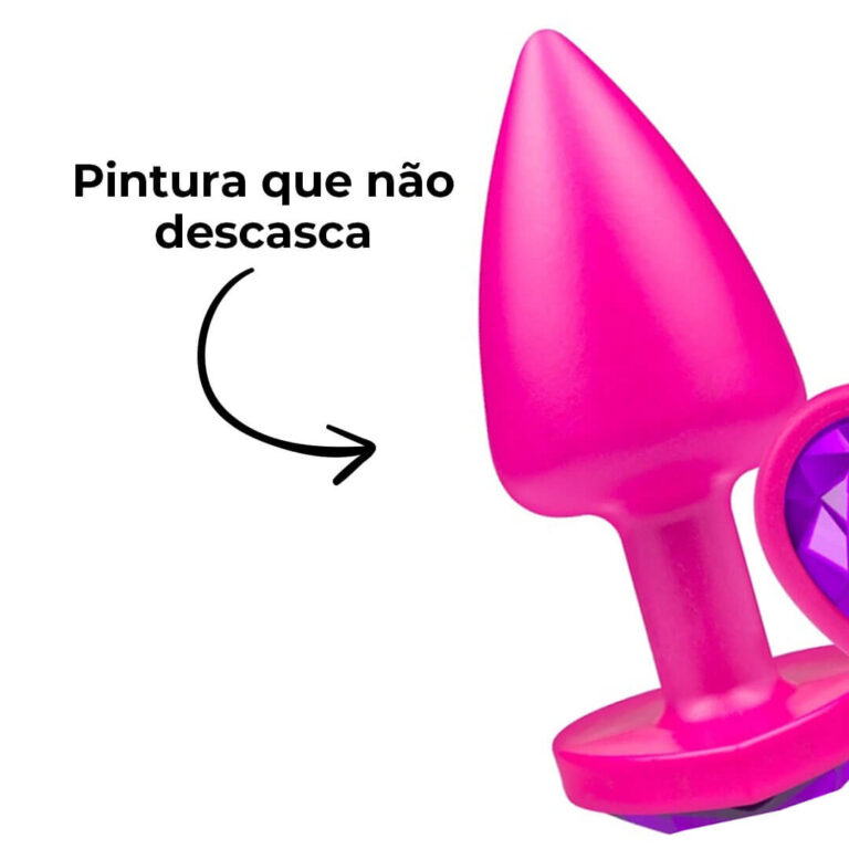 Plug Anal P 6,5cm x 2,5cm Leve sem Metal Rosa com Pedra de Coração Lilás Toque Aveludado - Feito em ABS L600 - Imagem 8