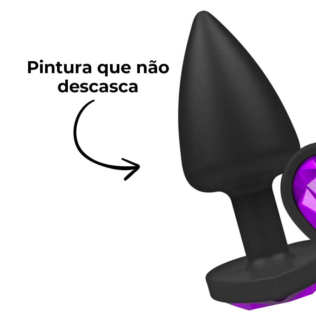 Plug Anal P 6,5cm x 2,5cm Leve sem Metal Preto com Pedra de Coração Lilás Toque Aveludado - Feito em ABS L604 - Imagem 8