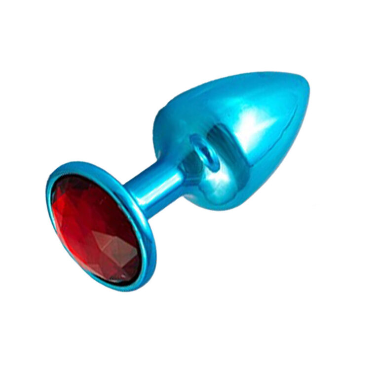 Plug Anal P 6,5cm x 2,5cm Azul com Pedra com Cor Surpresa - Feito em Metal