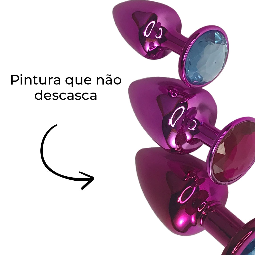 Kit Plug Anal 3 Tamanhos P, M e G Rosa com Pedra Surpresa – Feito em Metal - Imagem 13