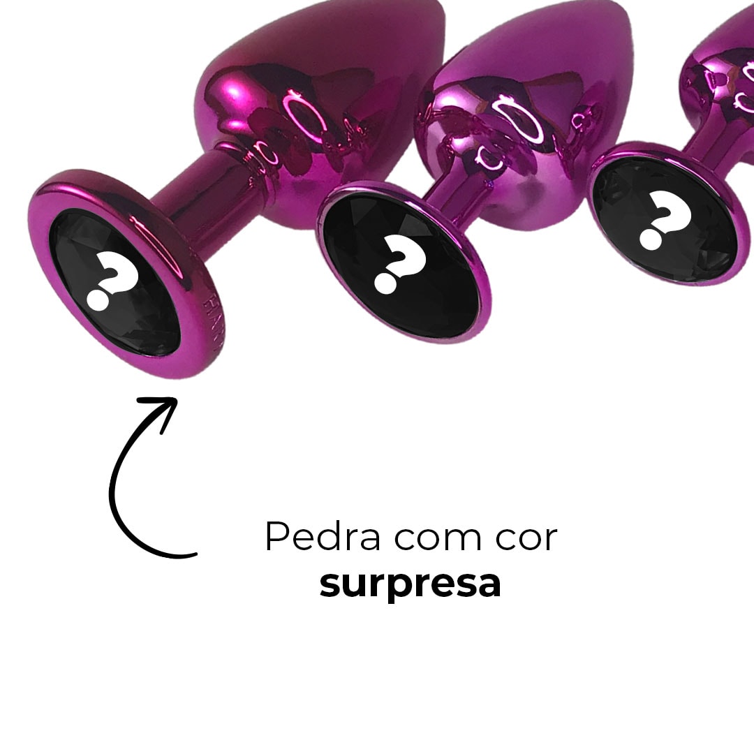 Kit Plug Anal 3 Tamanhos P, M e G Rosa com Pedra Surpresa – Feito em Metal - Imagem 11