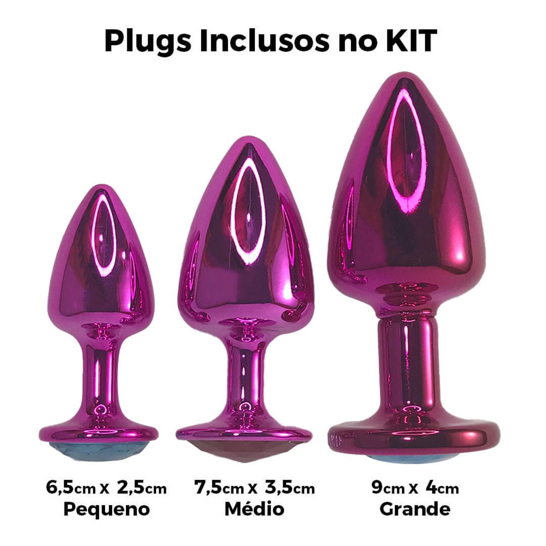 Kit Plug Anal 3 Tamanhos P, M e G Rosa com Pedra Surpresa – Feito em Metal - Imagem 3