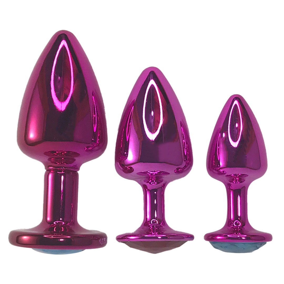 Kit Plug Anal 3 Tamanhos P, M e G Rosa com Pedra Surpresa – Feito em Metal - Imagem 12