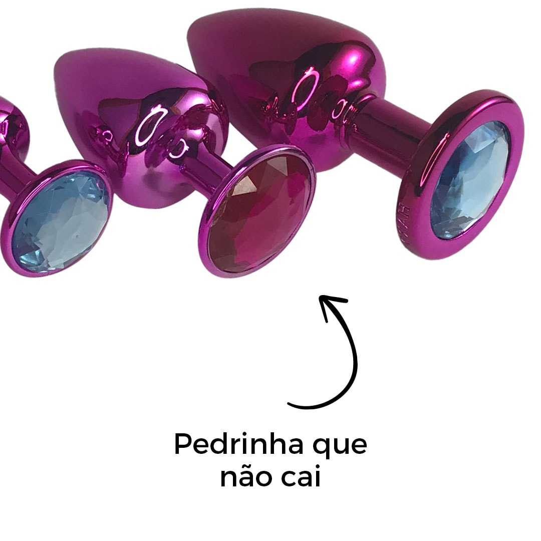 Kit Plug Anal 3 Tamanhos P, M e G Rosa com Pedra Surpresa – Feito em Metal - Imagem 14
