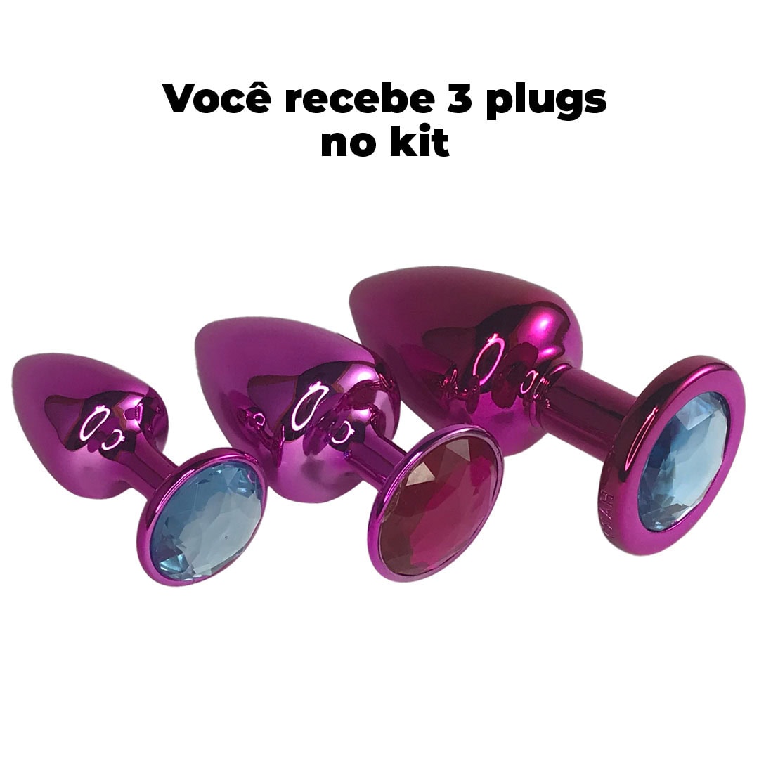 Kit Plug Anal 3 Tamanhos P, M e G Rosa com Pedra Surpresa – Feito em Metal - Imagem 18
