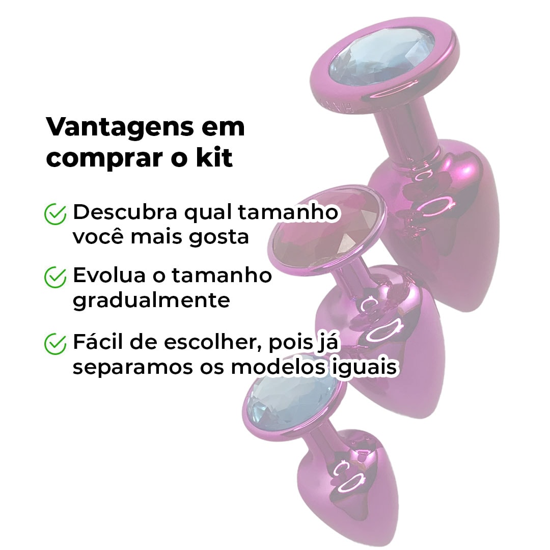 Kit Plug Anal 3 Tamanhos P, M e G Rosa com Pedra Surpresa – Feito em Metal - Imagem 10