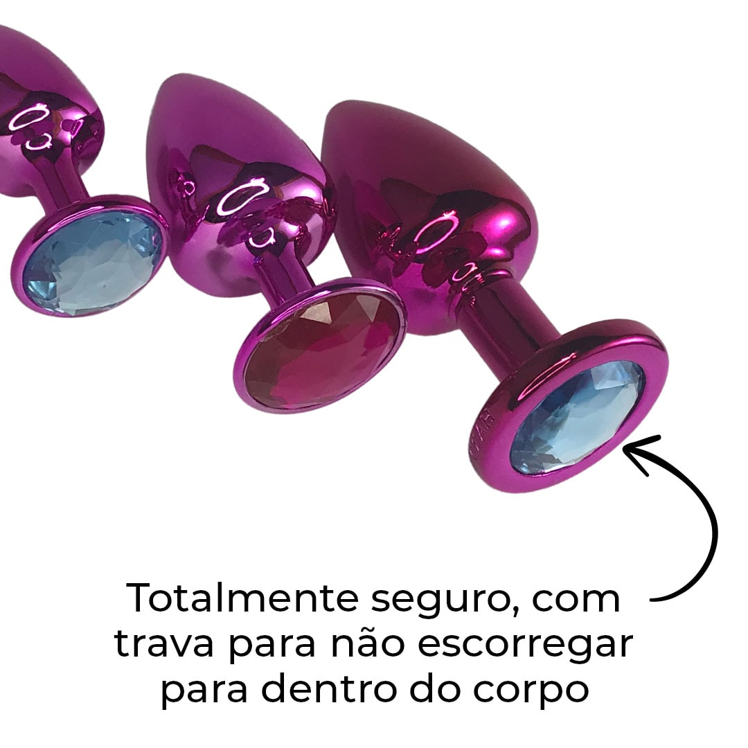 Kit Plug Anal 3 Tamanhos P, M e G Rosa com Pedra Surpresa – Feito em Metal - Imagem 15