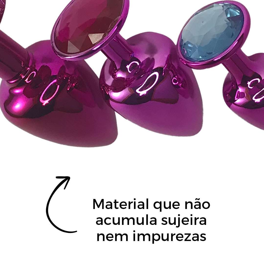 Kit Plug Anal 3 Tamanhos P, M e G Rosa com Pedra Surpresa – Feito em Metal - Imagem 16