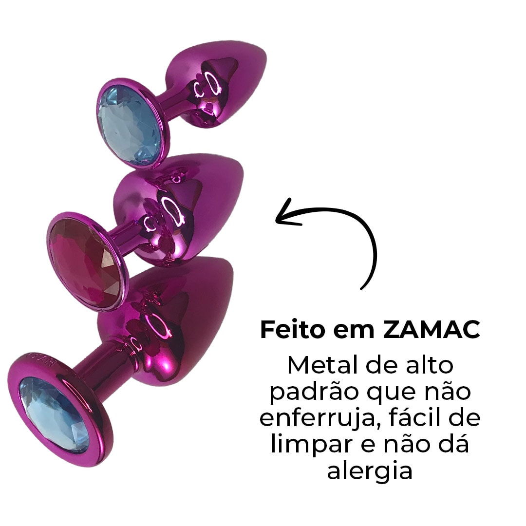 Kit Plug Anal 3 Tamanhos P, M e G Rosa com Pedra Surpresa – Feito em Metal - Imagem 17