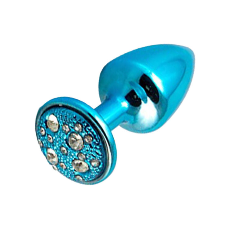 Plug Anal P 6,5cm x 3cm Azul com Pedra Cravejada em Strass - Feito em Metal