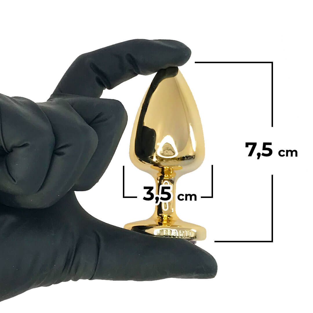 Plug Anal M 7,5cm x 3,5cm Leve sem Metal Dourado com Pedra Cravejada Rosa - Feito em ABS HA144DR - Imagem 3