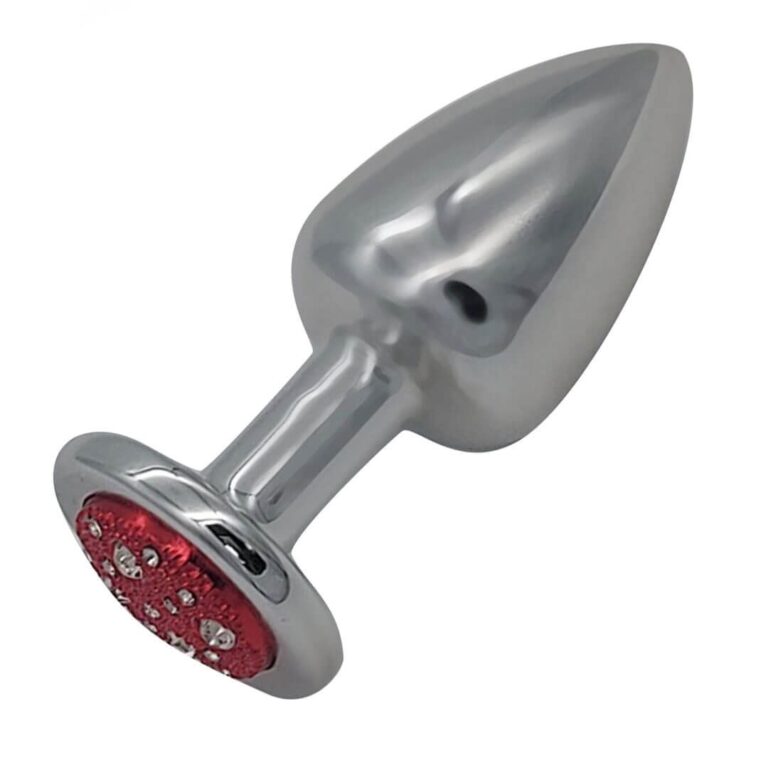 Plug Anal G 9cm x 4cm Leve sem Metal Prata Com Pedra Cravejada Vermelha - Feito em ABS HA155CV