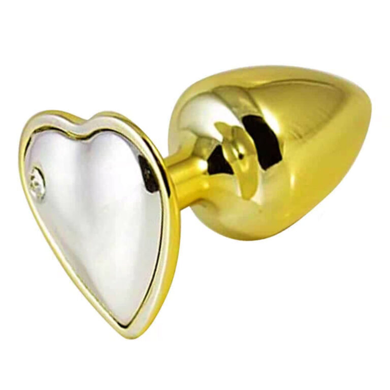 Plug Anal P 6,5cm x 3cm Dourado com Pedra de Coração Prata - Feito em Metal HA161DC