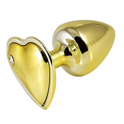 Plug Anal P 6,5cm x 3cm Dourado com Pedra de Coração Dourada - Feito em Metal HA161DD