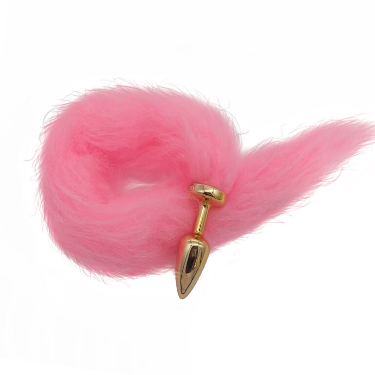 Plug Anal P 6,5cm x 2,5cm Leve sem Metal Dourado Rabo Rosa - Feito em ABS HA168DR