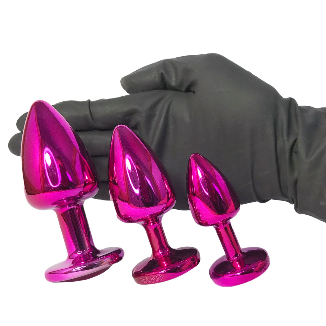 Kit Plug Anal 3 Tamanhos P, M e G Rosa e Pedra com Cor Surpresa - Feito em ABS - Imagem 4