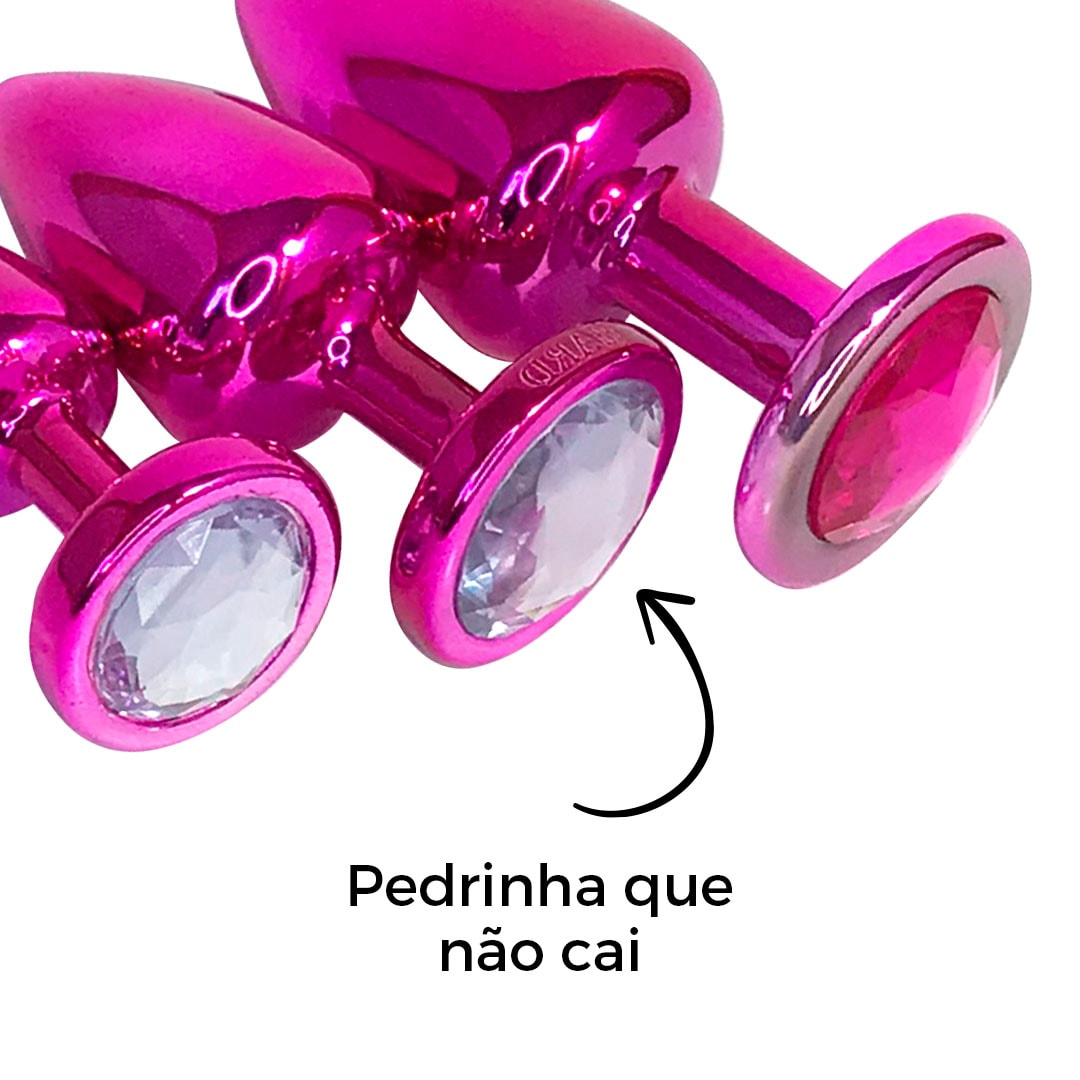 Kit Plug Anal 3 Tamanhos P, M e G Rosa e Pedra com Cor Surpresa - Feito em ABS - Imagem 13