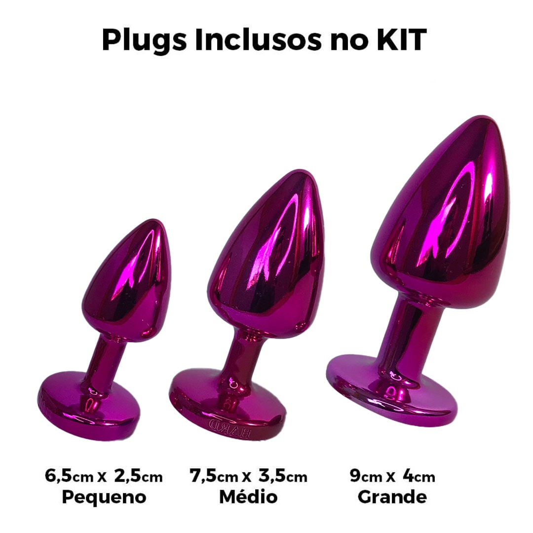 Kit Plug Anal 3 Tamanhos P, M e G Rosa e Pedra com Cor Surpresa - Feito em ABS - Imagem 3