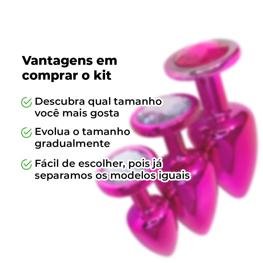 Kit Plug Anal 3 Tamanhos P, M e G Rosa e Pedra com Cor Surpresa - Feito em ABS - Imagem 14