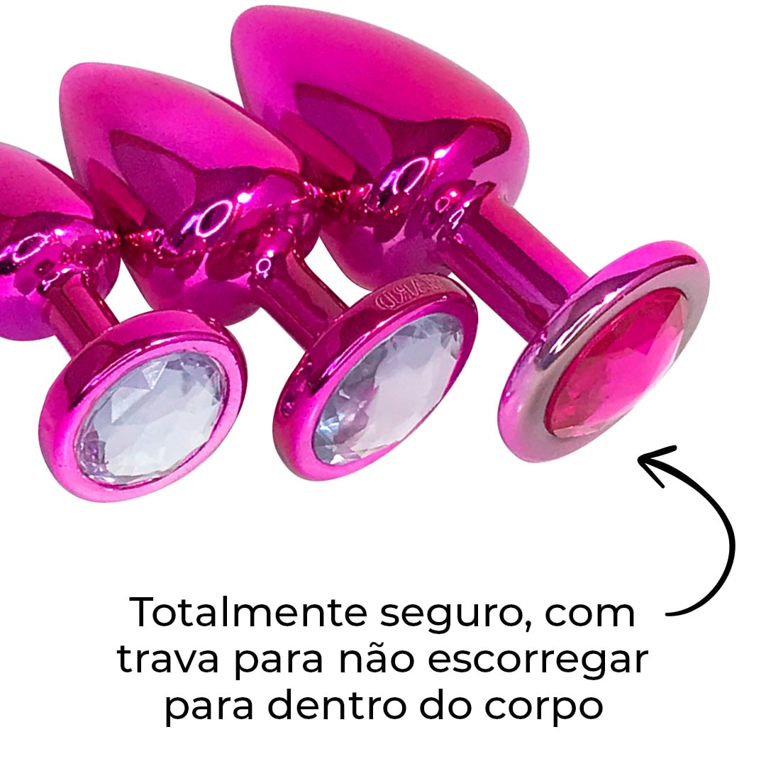 Kit Plug Anal 3 Tamanhos P, M e G Rosa e Pedra com Cor Surpresa - Feito em ABS - Imagem 15