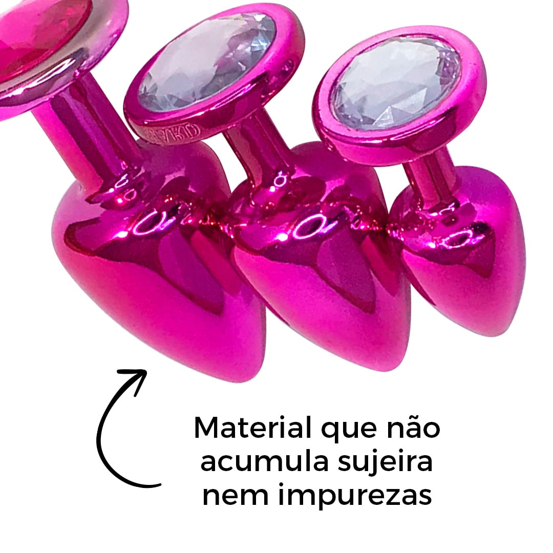 Kit Plug Anal 3 Tamanhos P, M e G Rosa e Pedra com Cor Surpresa - Feito em ABS - Imagem 16