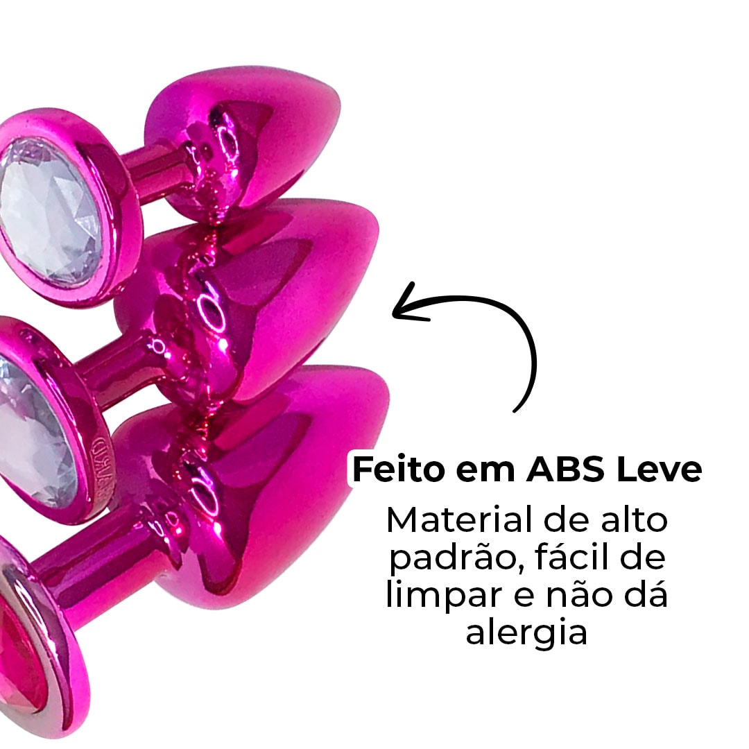 Kit Plug Anal 3 Tamanhos P, M e G Rosa e Pedra com Cor Surpresa - Feito em ABS - Imagem 17