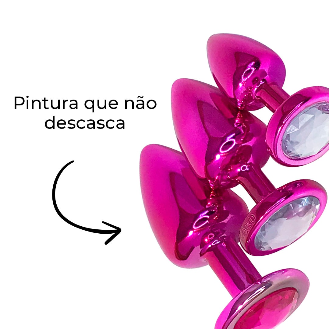 Kit Plug Anal 3 Tamanhos P, M e G Rosa e Pedra com Cor Surpresa - Feito em ABS - Imagem 18