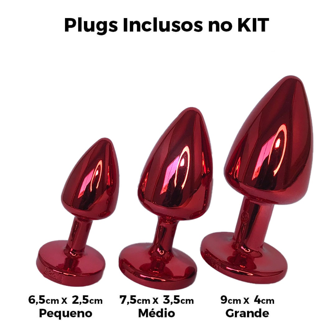 Kit Plug Anal 3 Tamanhos P, M e G Vermelho e Pedra com Cor Surpresa - Feito em ABS - Imagem 3