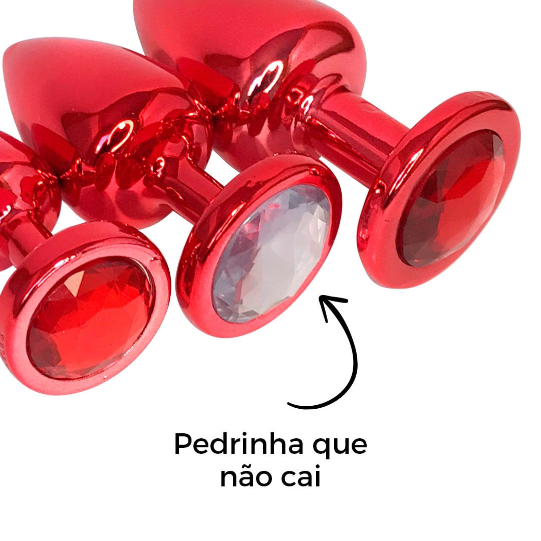 Kit Plug Anal 3 Tamanhos P, M e G Vermelho e Pedra com Cor Surpresa - Feito em ABS - Imagem 13