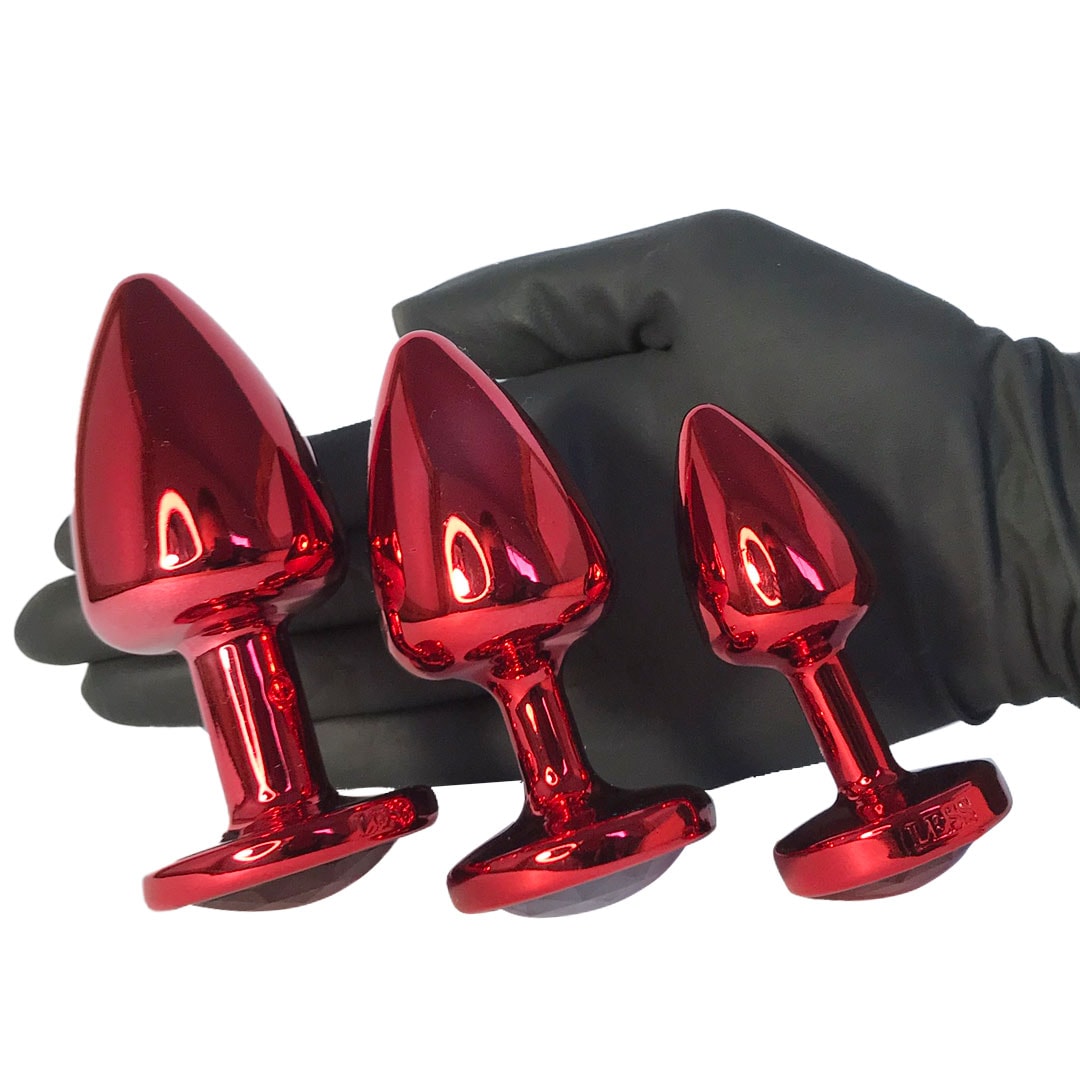Kit Plug Anal 3 Tamanhos P, M e G Vermelho e Pedra com Cor Surpresa - Feito em ABS - Imagem 4