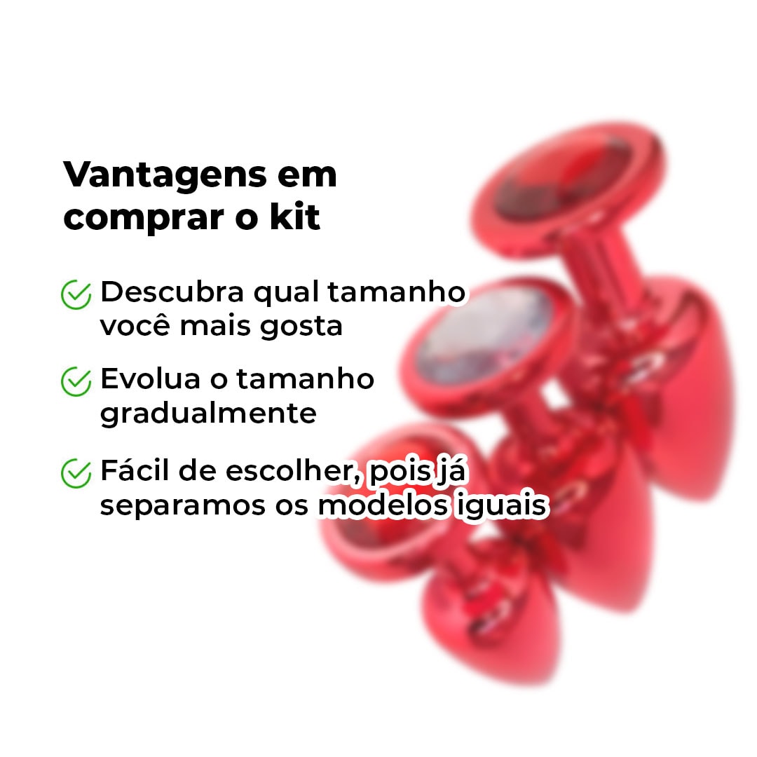Kit Plug Anal 3 Tamanhos P, M e G Vermelho e Pedra com Cor Surpresa - Feito em ABS - Imagem 14